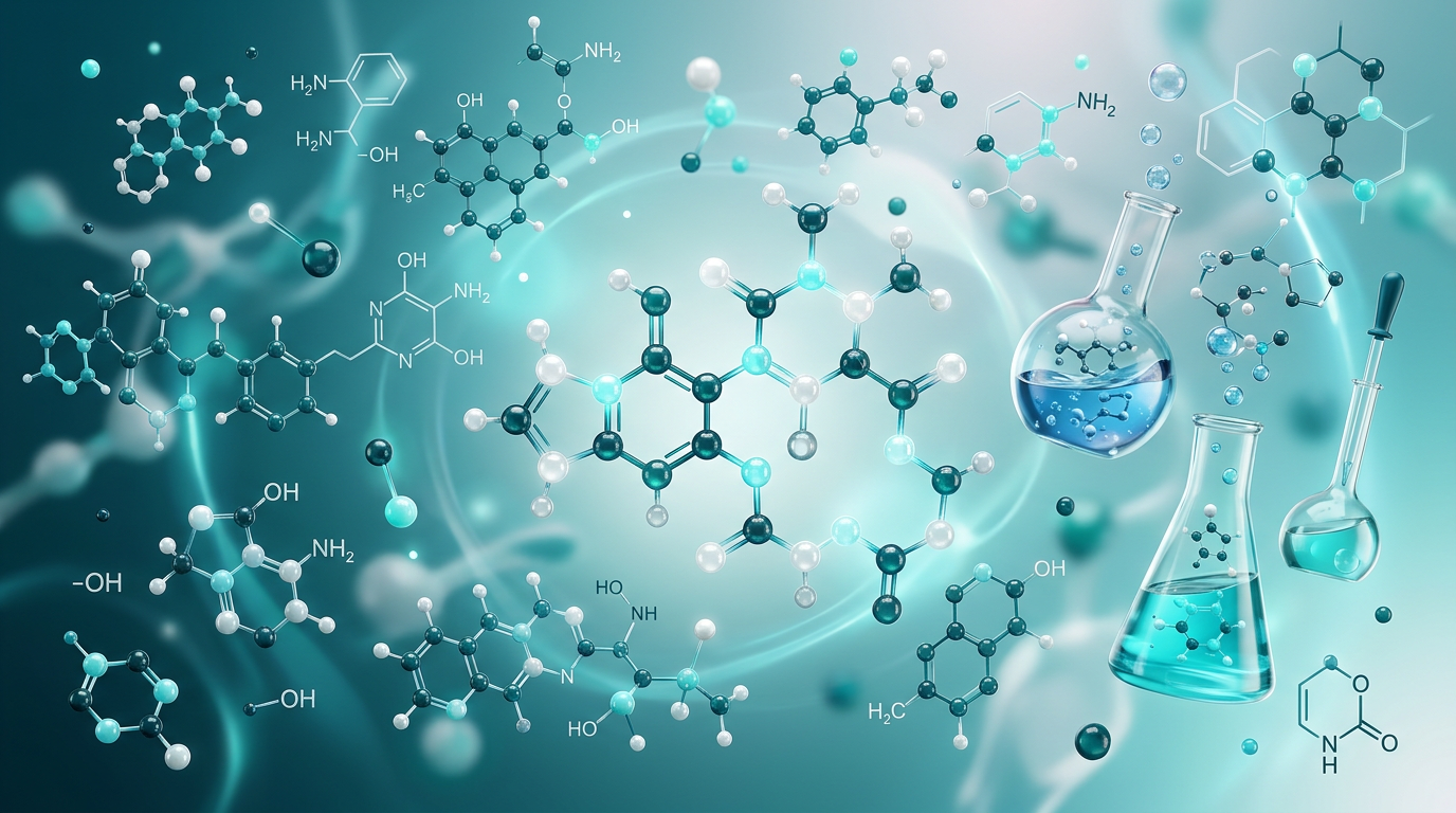 Drug molecule and active pharmaceutical ingredient — illustrative chemistry visualization for Auronova